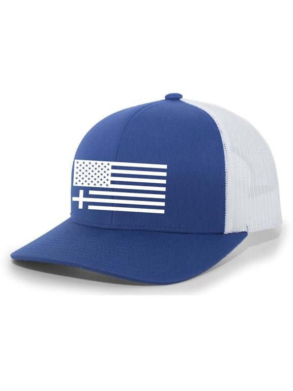 Christian American Flag Cross Mens Embroidered Mesh Back Trucker Hat, Royal/White