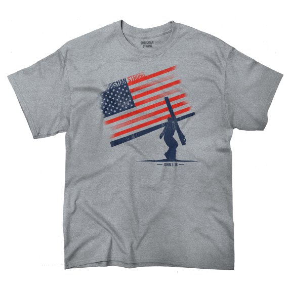 Christian American Pride T Shirt Cross Jesus Christ USA Red White Blue by Brisco Brands