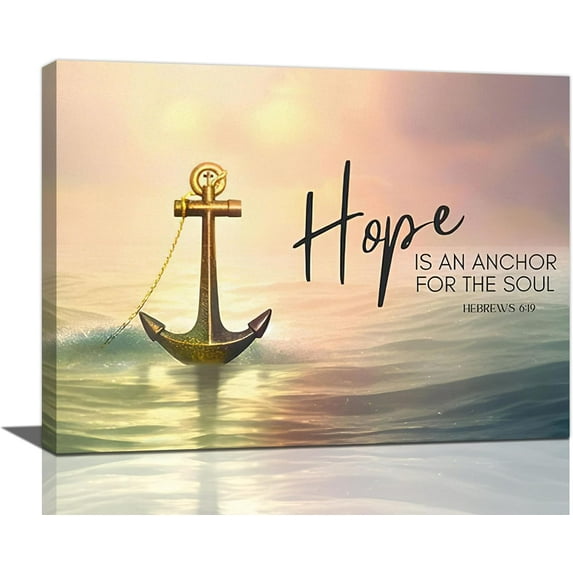 Christian Anchor Wall Art Nautical Anchor Pictures Wall Decor Scripture Bible Verses Canvas Artwork Painting Beach Theme Ocean Framed Poster Print for Home Living room Bedroom Bathroom Office 12"X16"