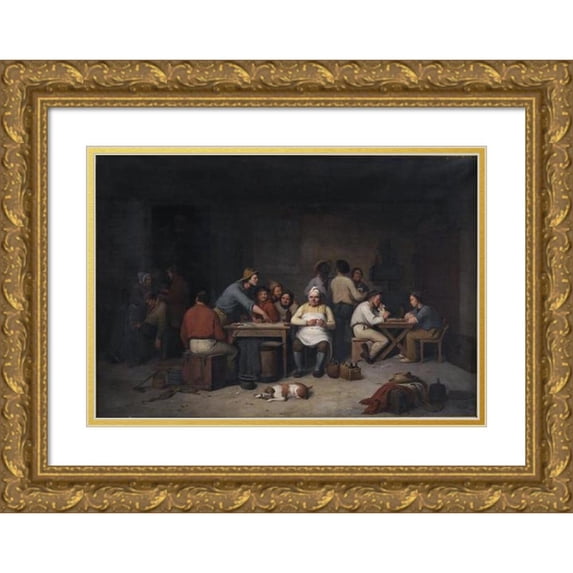 Christian Andreas Schleisner 24x18 Gold Ornate Framed and Double Matted Museum Art Print Titled - A Scene in the Brokkensbod Inn (1846 - 1847)