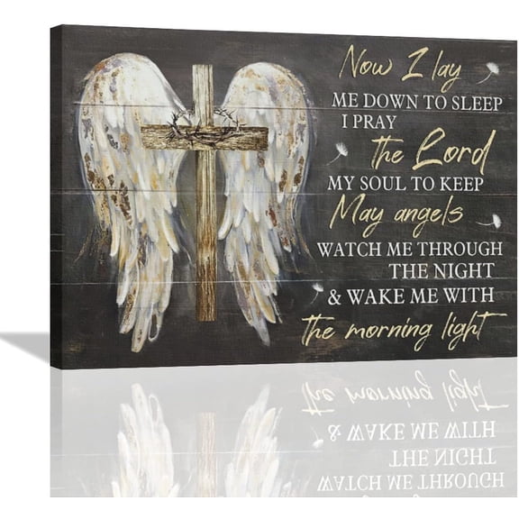 Christian Angel Cross Wall Art Religious Scripture Pictures Wall Decor Rustic Bible Verse Canvas Painting Prints Home Decor Framed Artwork for Bathroom Bedroom Living Room 12"x16"