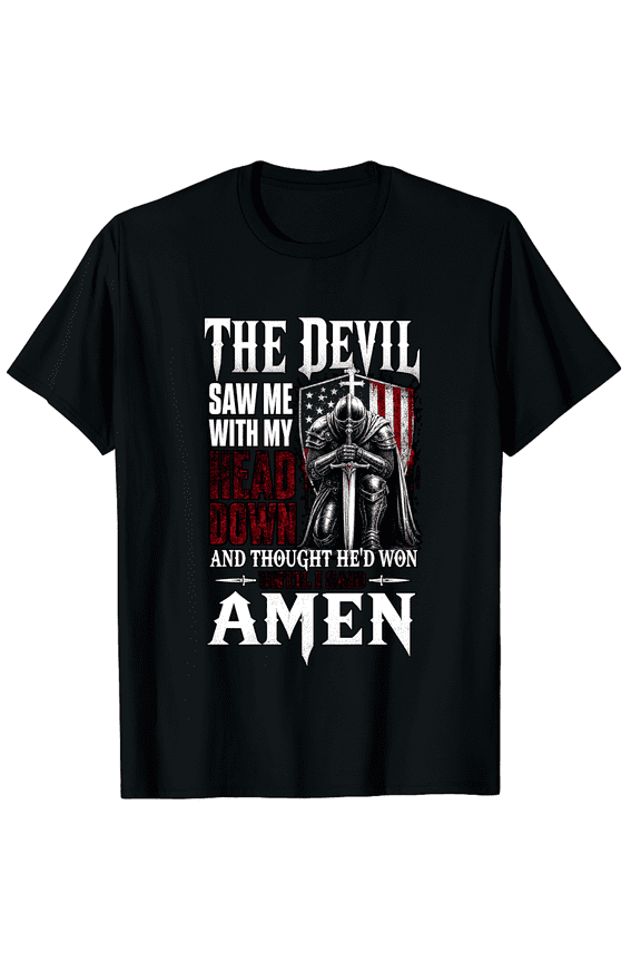 Christian Armor Graphic T-Shirt for Men, Medieval Knight and Flag Art, Unisex Cotton Short Sleeve