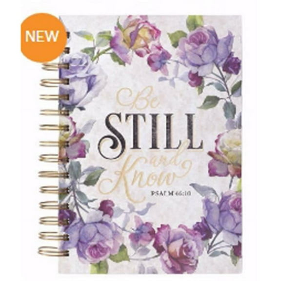 Christian Art Gifts 149193 Be Still Wirebound Journal, White & Purple Floral - Large - Nov