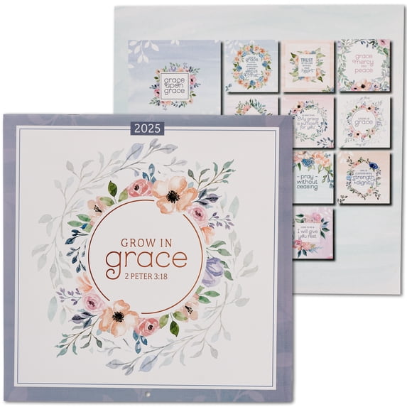 Christian Art Gifts 2025 Large Wall Calendar: Grow in Grace - 2 Pet. 3:18 Inspirational Bible Verse for Office, Home, School