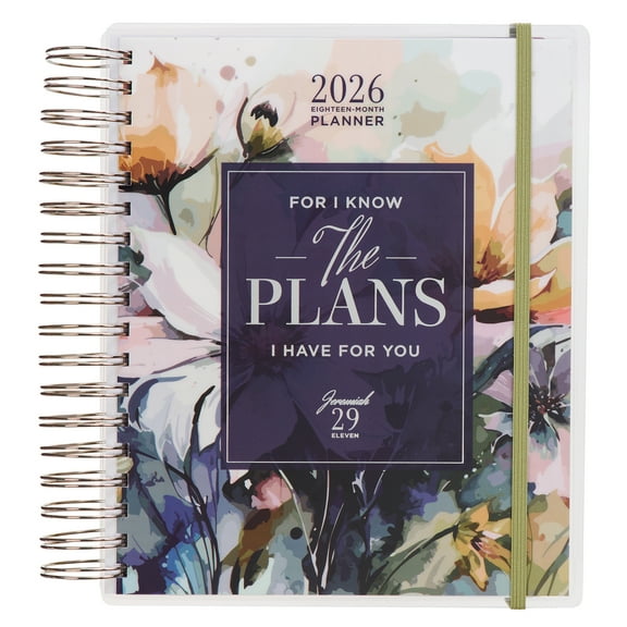 Christian Art Gifts 2026 Spiral-bound 18 Month Planner for Women: For I Know the Plans Jer. 29:11 Encouraging Scripture, Daily Planning, Organizing, Pink & Blue Multicolor Floral