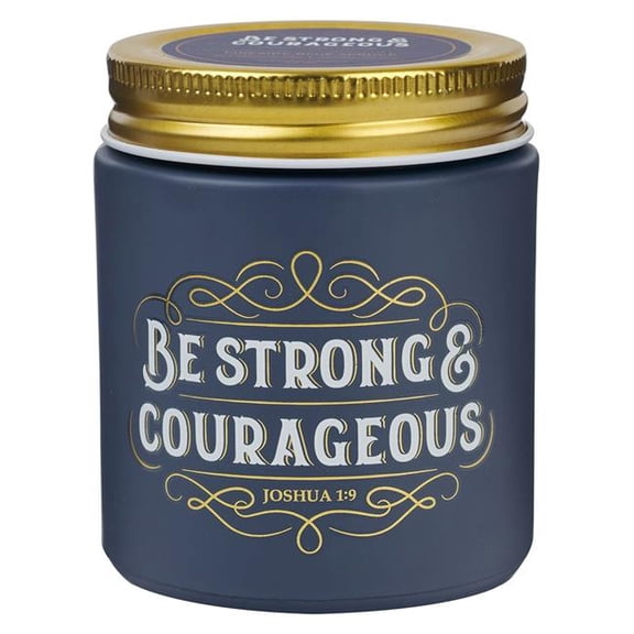 Christian Art Gifts 368445 Candle - Be Strong & Courageous - Fireside Blue Spruce - Joshua 1-9 - 6.5 oz - Glass with Metal Lid