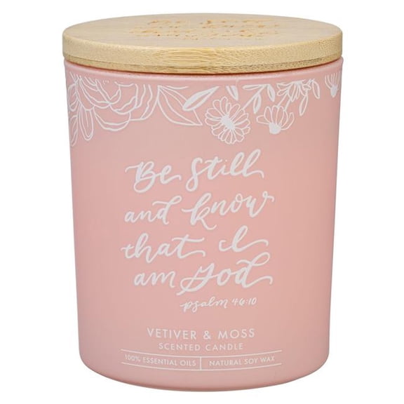 Christian Art Gifts 368447 Candle - Be Still & Know - Vetiver & Moss - Psalm 46-10 - 4.5 oz - Glass with Bamboo Lid