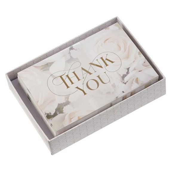 Christian Art Gifts 368564 Boxed Cards - Thank You - White Roses - Box of 20