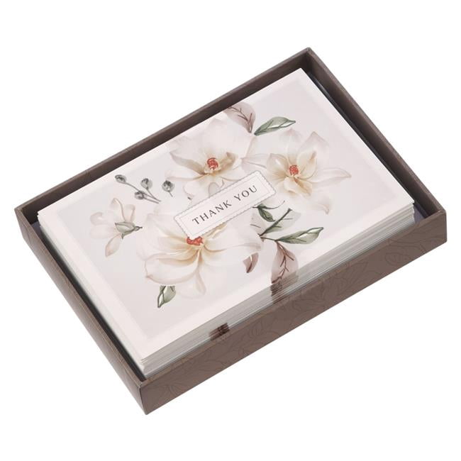 Christian Art Gifts 368565 Boxed Cards - Thank You - White Floral - Box of 20