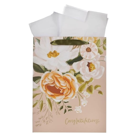 Christian Art Gifts 368588 Gift Bag - Large Portrait - Congratulations - Neutral Floral
