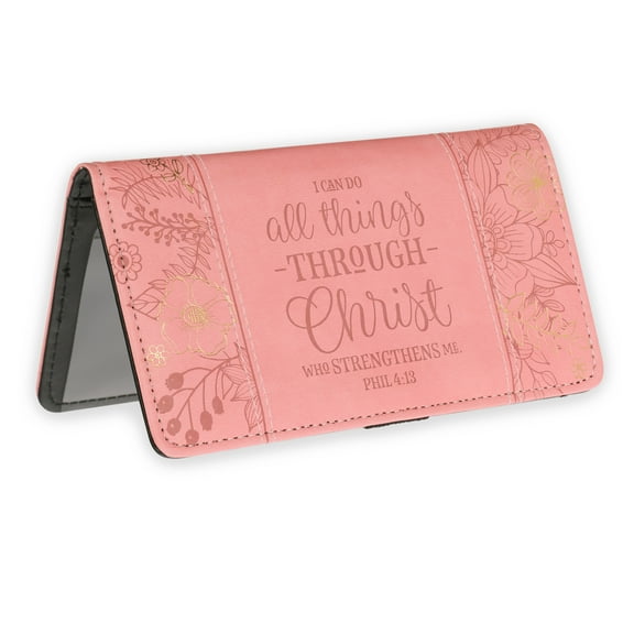 Christian Art Gifts All Things Christ Phil. 4:13 Checkbook Cover Christian Art Gift, Pink Floral s
