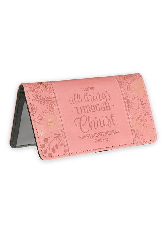 All Things Christ Phil. 4:13 Checkbook Cover Christian Art Gift, Pink Floral s