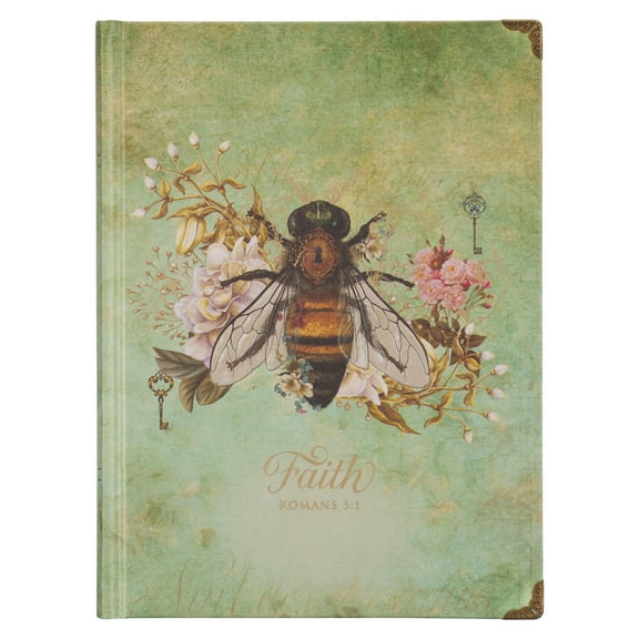 Christian Art Gifts Bee Journal w/Scripture Faith Romans 5:1 Bible Verse Road/288 Ruled Pages, Large Hardcover Mint Green Notebook