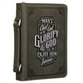 thumbnail image 1 of Christian Art Gifts Classic Debossed Vegan Leather Bible Cover for Men & Women: Glorify God Inspirational Easy Carry Book Case, Pockets, Stationery Storage. Pen Loops, Charcoal Gray & Silver, Large, 1 of 5