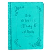 Christian Art Gifts Classic Handy-sized Journal Strength and Dignity Proverbs 31 Woman Bible Verse Inspirational Scripture Notebook w/Ribbon, Faux Leather Flexcover 240 Ruled Pages, 5.7" x 7", Teal