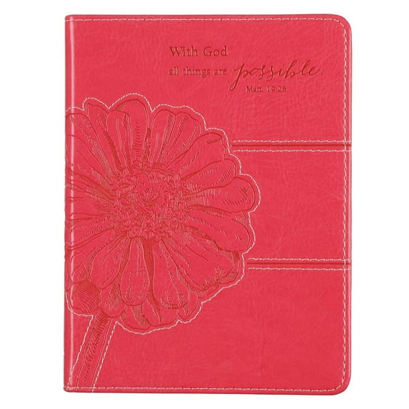 Christian Art Gifts Classic Handy-sized Journal All Things Are Possible Mathew 19:26 Bible Verse Inspirational Scripture Notebook 240 Ruled Pages, 5.7" x 7", Pink