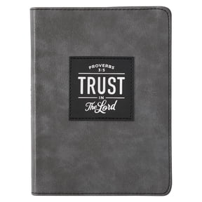 Christian Art Gifts Classic Handy-sized Journal Trust in the Lord Proverbs 3:5 Bible Verse Inspirational Scripture Notebook w/Ribbon, Faux Leather Flexcover 240 Ruled Pages, 5.7" x 7", Gray