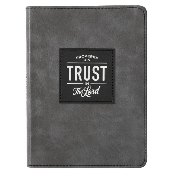 Christian Art Gifts Classic Handy-sized Journal Trust in the Lord Proverbs 3:5 Bible Verse Inspirational Scripture Notebook w/Ribbon, Faux Leather Flexcover 240 Ruled Pages, 5.7" x 7", Gray
