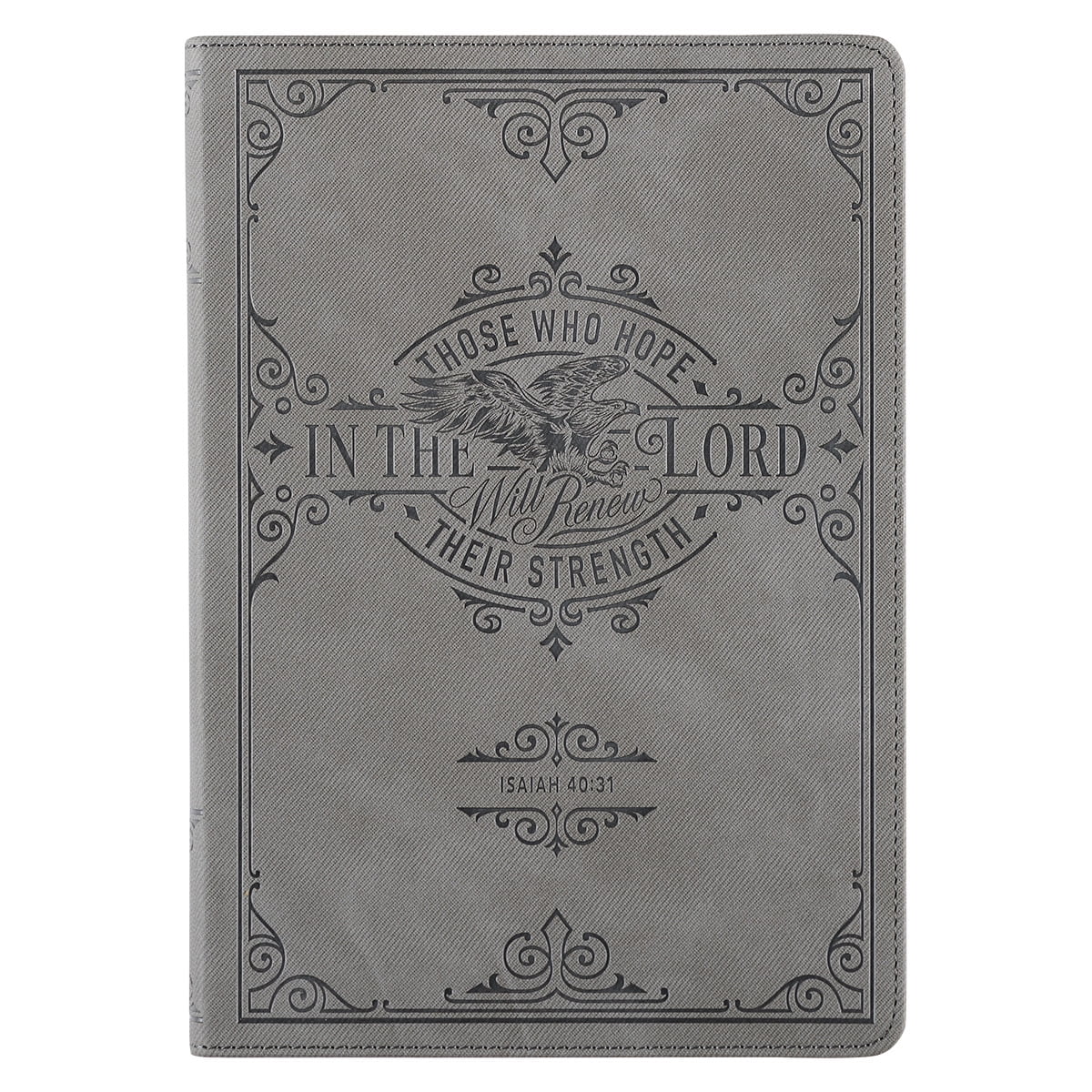 Christian Art Gifts Classic Journal Hope In The Lord Isaiah 40:31 Eagle Inspirational Scripture Notebook, Ribbon Marker, Gray Faux Leather Flexcover, 336 Ruled Pages