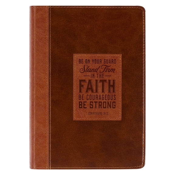 Christian Art Gifts Classic Journal Stand Firm in the Faith 1 Cor. 16:13 Inspirational Scripture Notebook, Ribbon Marker, Brown Faux Leather Flexcover, 336 Ruled Pages