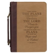 Christian Art Gifts Classic Vegan Leather Bible Cover for Men: I Know The Plans - Inspirational Bible Verse, Sturdy Easy Carry Book Case w/Pen Loops, Brown, Medium