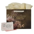 thumbnail image 1 of Christian Art Gifts Decorative Large Landscape Gift Bag w/Card & Tissue Paper Set for Women: Everything Through Christ - Phil. 4:13 Inspirational Bible Verse Golden Floral, Pastel Pink & Iris Brown, 1 of 3