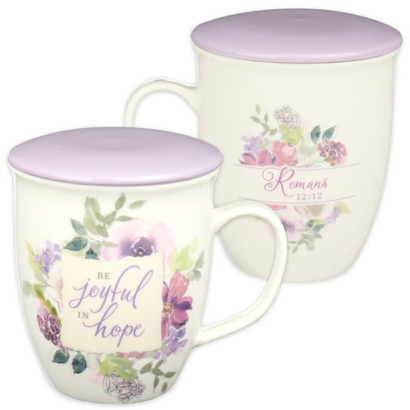 Christian Art Gifts Ceramic Mug with Lid for Women Be Joyful in Hope - Romans 12:12, 13 Oz., (Hardcover)