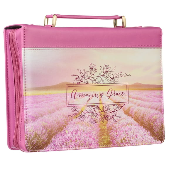 Christian Art Gifts Fashion Bible Cover Amazing Grace Scenic Faux Leather, Pink, Large