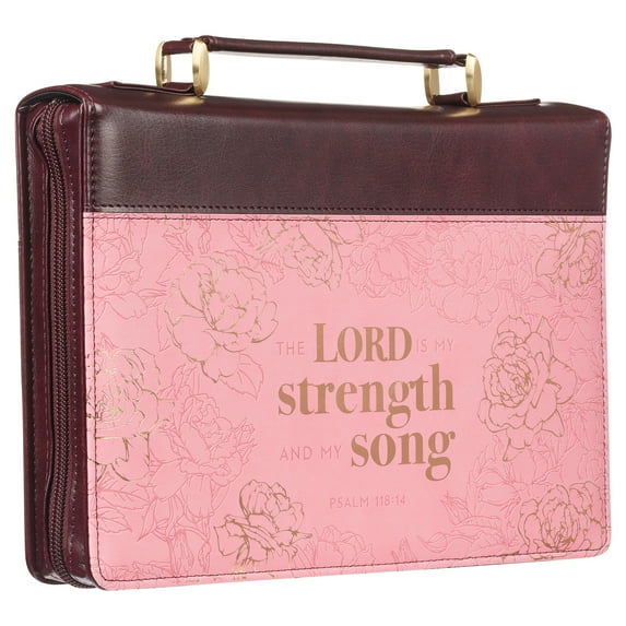 Christian Art Gifts Fashion Bible Cover My Strength and My Song Roses Psalm 118:14 Faux Leather, Pink, Large