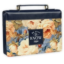 Christian Art Gifts Fashion Vegan Leather Bible Cover for Women: Be Still Scripture, Blue, Large