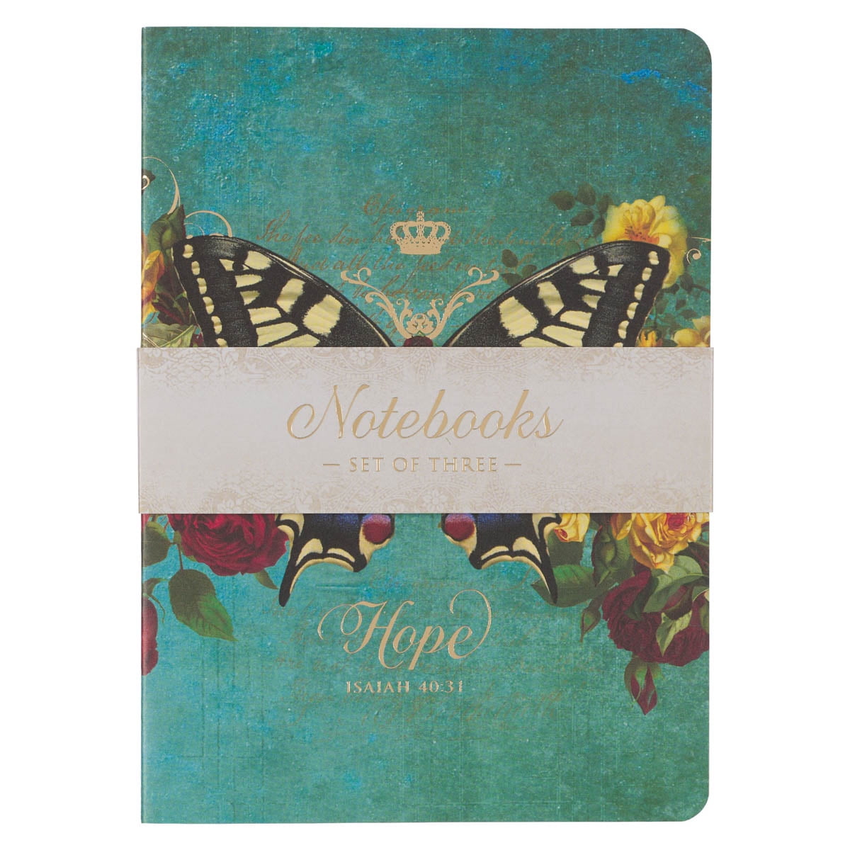 Christian Art Gifts Floral Butterfly Notebooks w/Scripture for Women, Grace, Hope, Be Still Assorted Bible Verses, Slim Flexible Covers, Durable Cardstock, Secret Garden Series, Set/3 Large