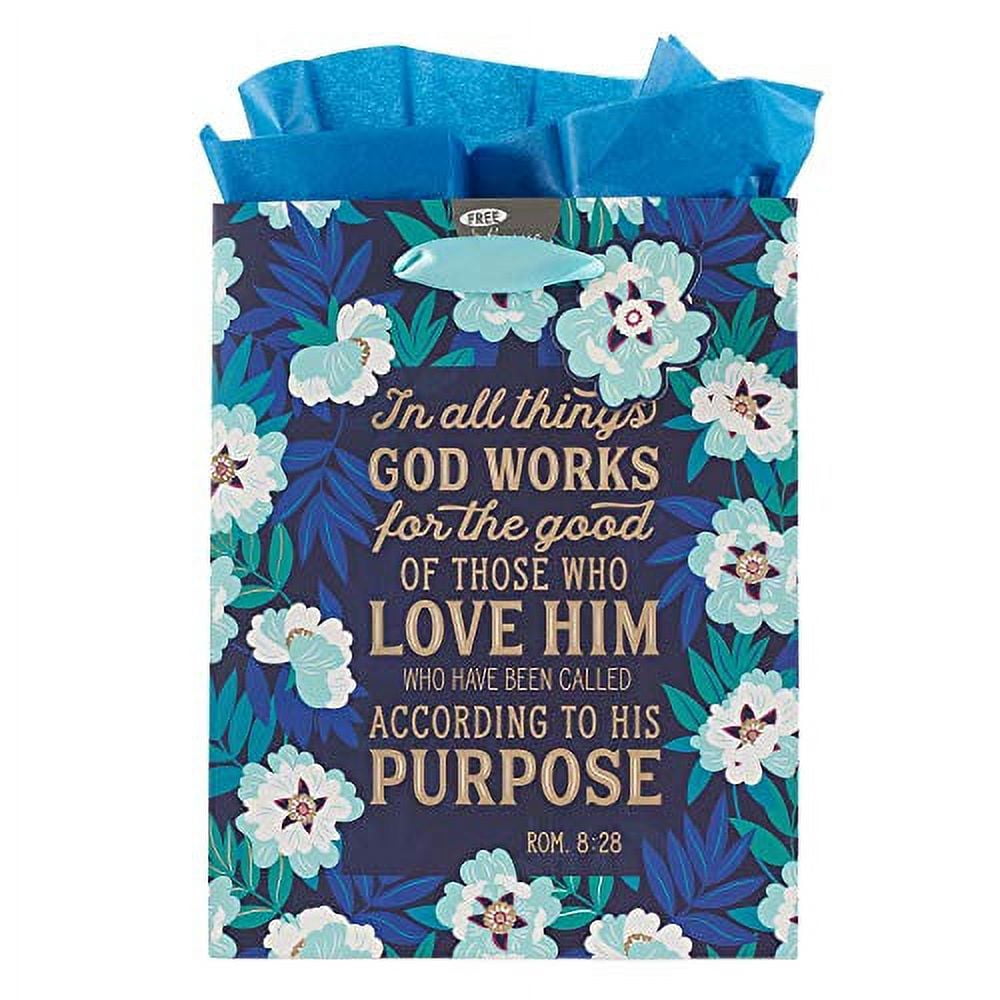 Christian Art Gifts Gift Bag/Tissue Paper Set In All Things God Works For Good Romans 828 Bible