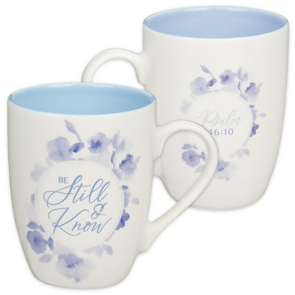Christian Art Gifts Ceramic Coffee and Tea Mug for Women: Be Still - Psalm 46:10 Inspirational Bible Verse, Floral, Blue, (Hardcover)