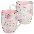thumbnail image 1 of Christian Art Gifts Inspirational Ceramic Coffee & Tea Scripture Mug for Women: Strength & Dignity Encouraging Bible Verse, Microwave & Dishwasher Safe Novelty Drinkware, White & Pink Floral, 12 oz., 1 of 5