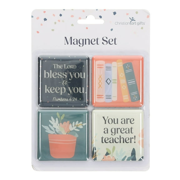 Christian Art Gifts Inspirational Decorative Refrigerator Magnet Set for Teachers: Bless You & Keep You Encouraging Scripture, Home, Kitchen, Office, Cute Multicolor Floral & Book Theme, Pack of 4