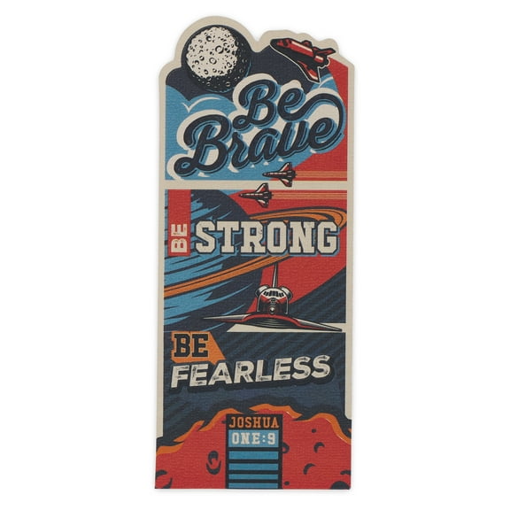 Christian Art Gifts Inspirational Die-Cut Premium Cardstock Scripture Bookmark for Boys & Girls: Be Strong Encouraging Bible Verse for Reading Books, Bibles, Fun Multicolor Outer Space Theme for Kids