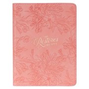 Christian Art Gifts Inspirational Handy-sized Journal, He Restores My Soul Wide Ruled Notebook, Psalm 233 Bible Verse, Pink Vegan Leather Floral, 240 Lined Pages w/scripture, 7.2  x 5.4  x .75