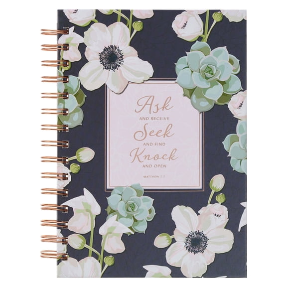 Christian Art Gifts Inspirational Journal, Ask Seek Knock Wide Ruled Notebook, Matthew 7:7 Bible Verse, Blue, 192 Lined , (Spiral-Bound)