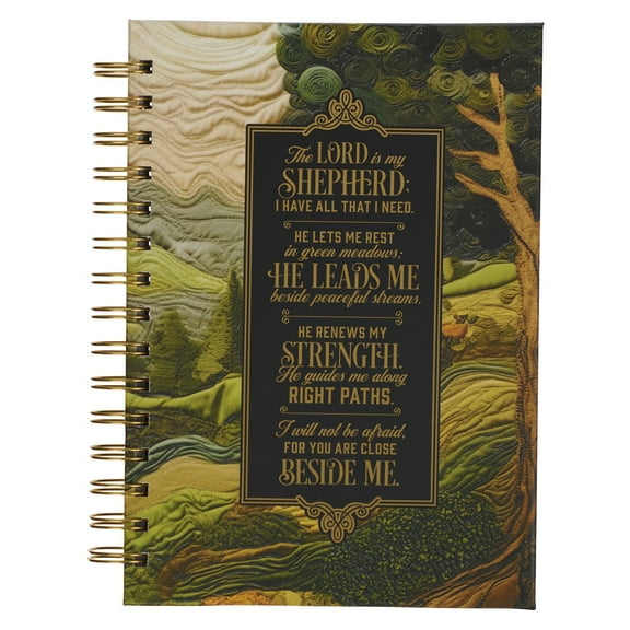 Christian Art Gifts Inspirational Journal, The Lord is My Shepherd Wide Ruled Notebook, Psalm 23 Bible Verse, Green Tapestry, 192 Lined Pages w/scripture, (8.4 x 6.4 x 1)