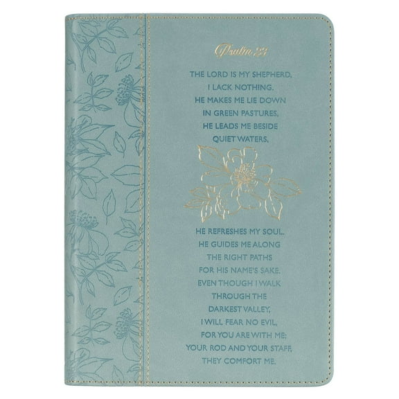 Christian Art Gifts Inspirational Journal, Lord is My Shepherd Wide Ruled Notebook, Psalm 23 Bible Verse, Teal Vegan Leather Floral, 336 Lined Pages w/scripture, (8.6 x 6.1 x .9)