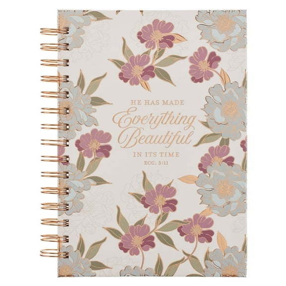 Christian Art Gifts Inspirational Journal, He Has Made Everything Beautiful Wide Ruled Notebook, Ecc. 3:11 Bible Verse, Pastel Florals, 192 Lined Pages w/scripture, (8.4 x 6.4 x 1)