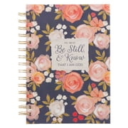 Christian Art Gifts Inspirational Journal, Be Still & Know That I Am God Wide Ruled Notebook, Ps. 4610 Bible Verse, Navy Blue/Pink Florals, 192 Lined Pages w/scripture, 8.4  x 6.4  x 1