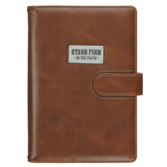 Christian Art Gifts Inspirational Magnetic Closure Journal W/Pen Holder, Stand Firm - 1 Cor. 16:13 Bible Verse, Brown W/, (Hardcover)