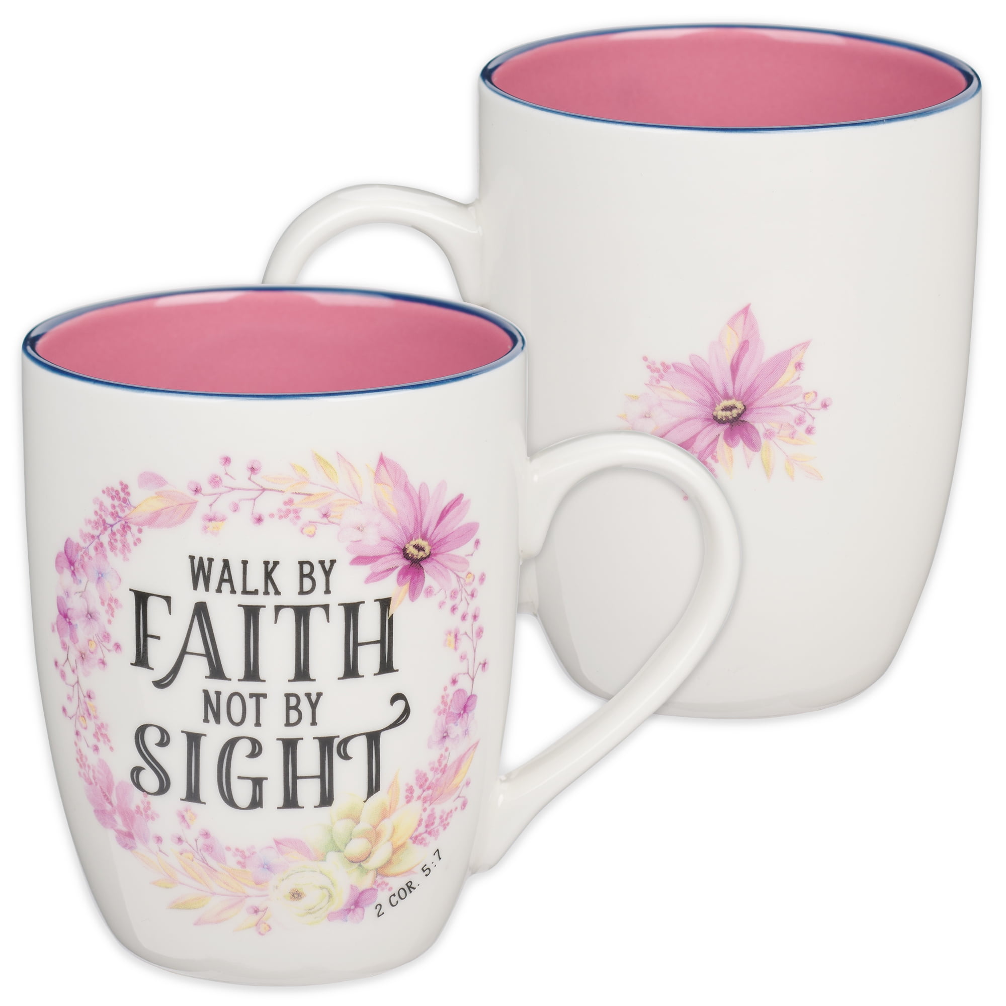 Walk by Faith Pink Floral Ceramic Coffee Mug, 12 oz