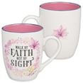 thumbnail image 1 of Christian Art Gifts Inspirational Scripture Ceramic Coffee and Tea Mug for Women: Walk by Faith Encouraging Bible Verse Cup, Microwave & Dishwasher Safe, Lead-free, White & Pink Floral Wreath, 12 oz., 1 of 5