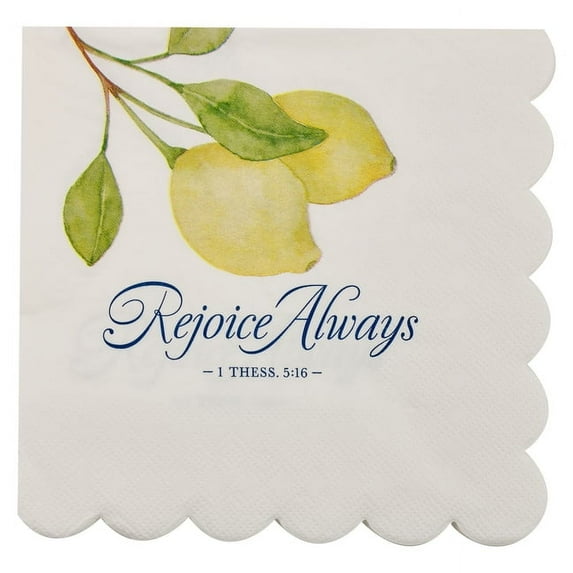 Christian Art Gifts Inspirational Scripture Napkin Set for Home & Kitchen: Rejoice Always Encouraging Bible Verse W/Colorful Yellow Lemon Design W/Blue, 20 Piece Set (Other)
