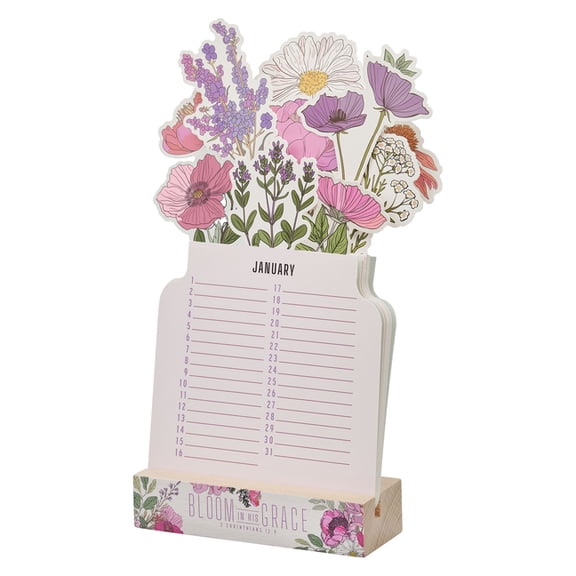 Christian Art Gifts Inspirational Scripture Perpetual Table Top Undated Desk Calendar for Women: Bloom in His Grace, 12 , (Paperback)