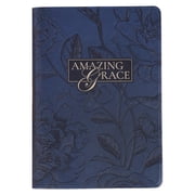 Christian Art Gifts Inspirational Zippered Journal, Amazing Grace Wide Ruled Notebook, Navy Blue Vegan Leather, 336 Line, Hardcover
