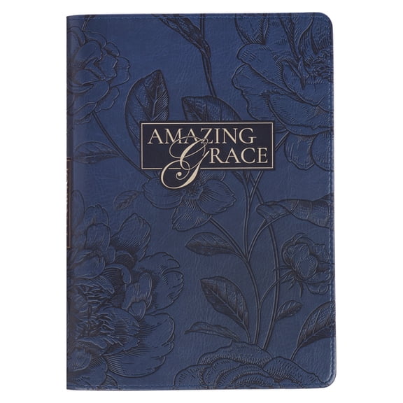 Christian Art Gifts Inspirational Zippered Journal, Amazing Grace Wide Ruled Notebook, Navy Blue Vegan Leather, 336 Line, (Hardcover)