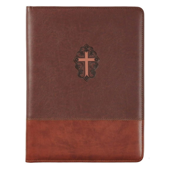 Christian Art Gifts John 3:16 Collection Faux Leather Portfolio Folder with Notepad, Brown & Tan